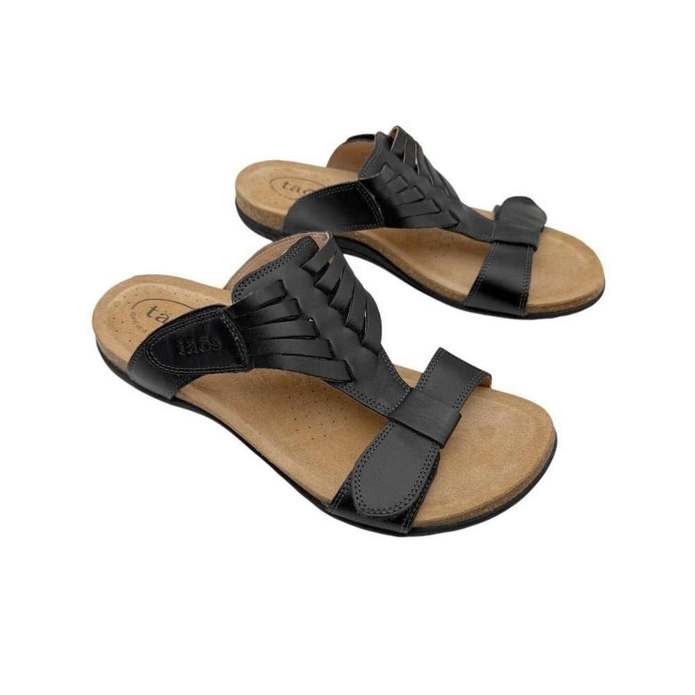 NWOT Taos Wonderful Black Leather T Strap Sandals Womens 11 Comfort Cork Walking